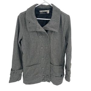 Burton Pea Coat Jacket Womens Size L Gray Wool Blend Double Breasted Pockets